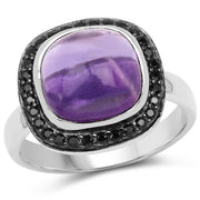 Bids.com 5.25 Carat Genuine Amethyst & Black Spinel .925 Sterling Silver Ring Rings