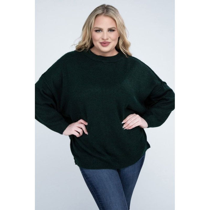 Plus Oversized Round Neck Raw Seam Melange Sweater