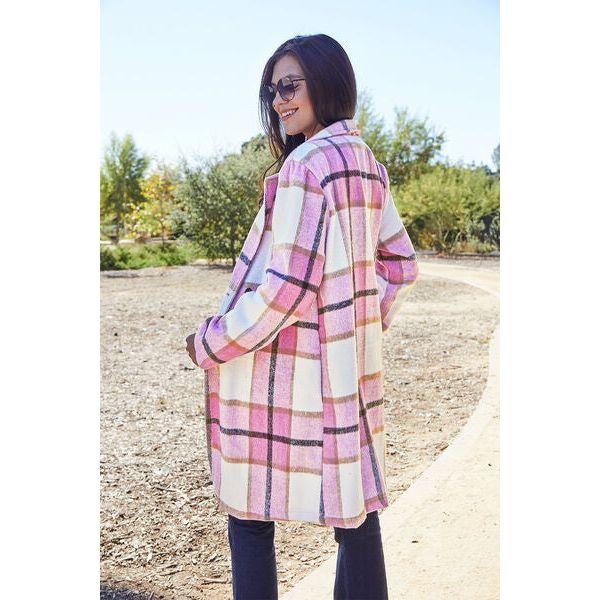 Plaid Button Up Lapel Collar Coat