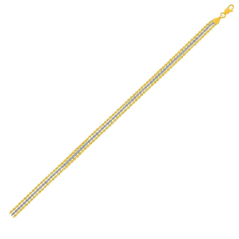 Bids.com Triple Strand Rope Chain Bracelet in 10k Two Tone Gold Bracelets