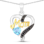 Bids.com 0.57 Carat Genuine Swiss Blue Topaz and Black Spinel .925 Sterling Silver Pendant Pendants