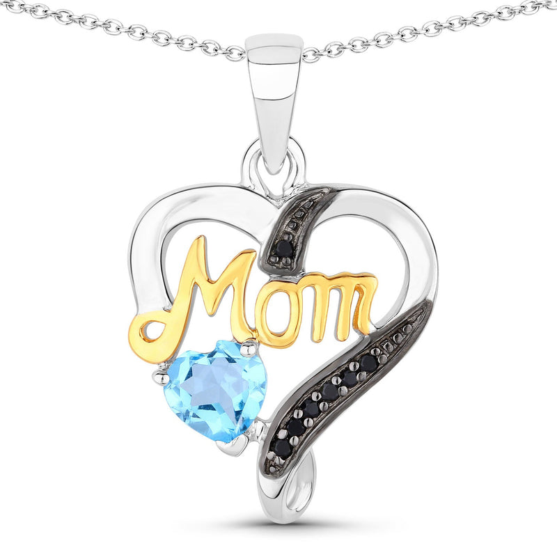 Bids.com 0.57 Carat Genuine Swiss Blue Topaz and Black Spinel .925 Sterling Silver Pendant Pendants