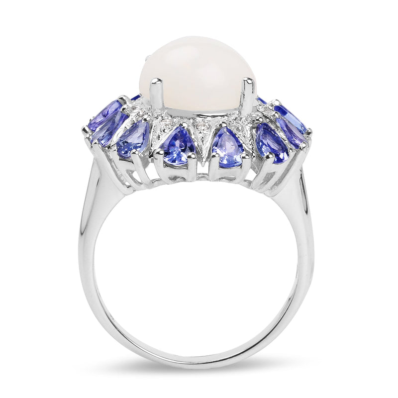 Bids.com 4.25 Carat Genuine Opal, Tanzanite & White Topaz .925 Sterling Silver Ring Rings
