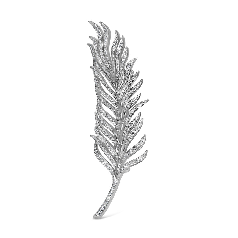 Bids.com 18K White Gold 2 7/8 Cttw Diamond Feather Brooch Pin (G-H Color, VS1-VS2 Clarity) Accessories