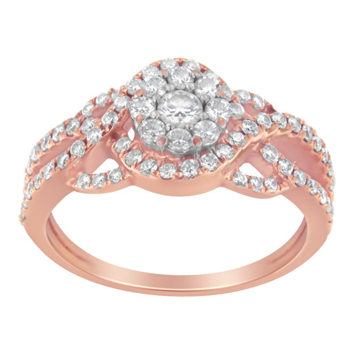 Bids.com 10K Rose Gold 3/4 Cttw Diamond Floral Cluster Head and Twisted Shank Cocktail  Ring (H-I Color, SI1-SI2 Clarity)- Size 7 Rings