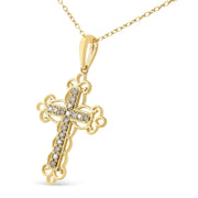 Bids.com 10K Yellow Flashed .925 Sterling Silver 1/4 Cttw Champagne Diamond Filigree Cross Pendant Necklace (K-L Color, I1-I2 Clarity) - 18" Necklaces
