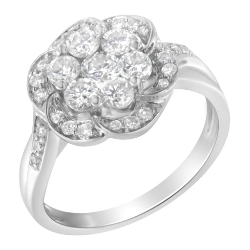 Bids.com 14K White Gold Floral Cluster Diamond Ring (1.0 Cttw, H-I Color, SI2-I1 Clarity) - Size 6 Rings