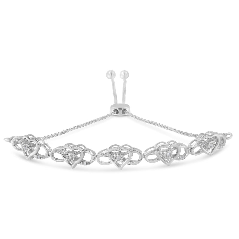 Bids.com .925 Sterling Silver Miracle Set Diamond Accented Infinity Hearts 6â€-9â€ Adjustable Bolo Bracelet (H-I Color, I2-I3 Clarity) Bracelets