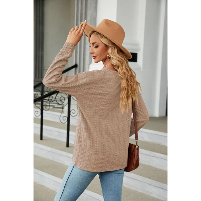 Decorative Button V-Neck Long Sleeve T-Shirt