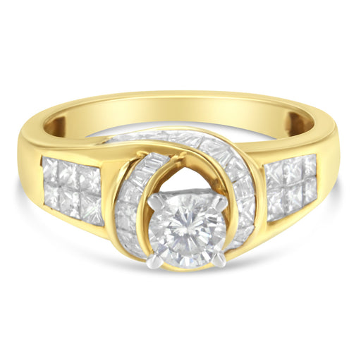 Bids.com 14K Two-Toned Gold Round, Baguette and Princess Cut Diamond Ring (1 1/8 Cttw, H-I Color, SI2-I1 Clarity) - Size 6 Rings