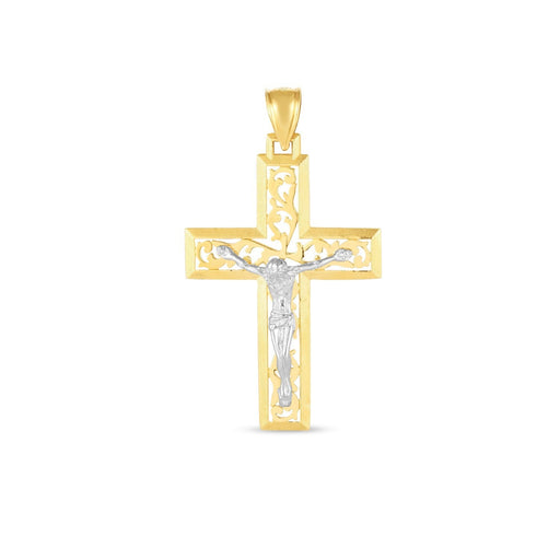 Bids.com 14k Two Tone Gold High Polish Diamond Cut Cross Pendant Pendants