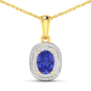 Bids.com 1.45 Carat Genuine Tanzanite and White Diamond 14K Yellow Gold Pendant Pendants