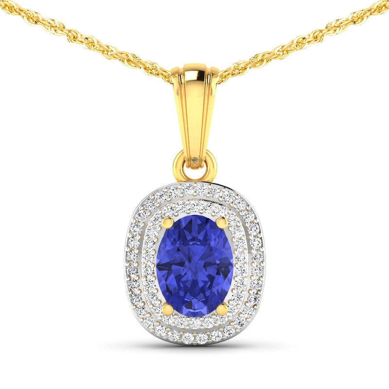 Bids.com 1.45 Carat Genuine Tanzanite and White Diamond 14K Yellow Gold Pendant Pendants