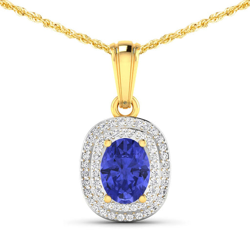 Bids.com 1.45 Carat Genuine Tanzanite and White Diamond 14K Yellow Gold Pendant Pendants