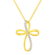 Bids.com 10K Yellow Gold Plated .925 Sterling Silver Diamond Accent Cross Ribbon 18" Pendant Necklace (I-J Color, I2-I3 Clarity) Necklaces