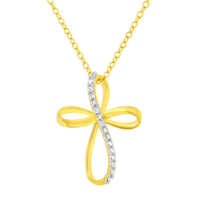 Bids.com 10K Yellow Gold Plated .925 Sterling Silver Diamond Accent Cross Ribbon 18" Pendant Necklace (I-J Color, I2-I3 Clarity) Necklaces