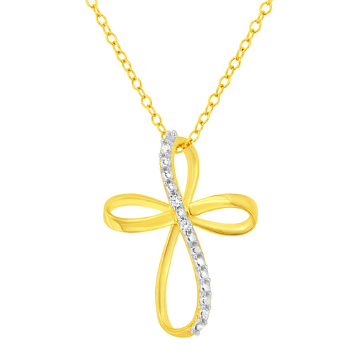 Bids.com 10K Yellow Gold Plated .925 Sterling Silver Diamond Accent Cross Ribbon 18" Pendant Necklace (I-J Color, I2-I3 Clarity) Necklaces