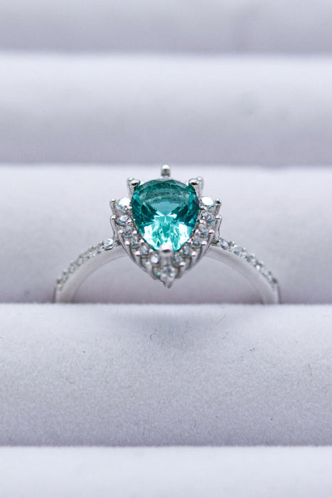 Paraiba Blue Zircon Pear Shape Ring