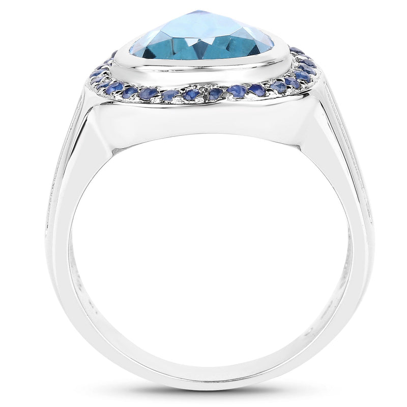 Bids.com 5.42 Carat Genuine Blue Topaz and Blue Sapphire .925 Sterling Silver Ring Rings