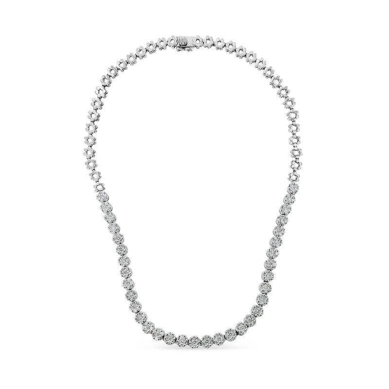 Bids.com IGI Certified 14K White Gold 8.0 Cttw Pave Set Round-Cut Diamond Cluster Graduating Riviera Statement Necklace (H-I Color, I1 Clarity) Necklaces