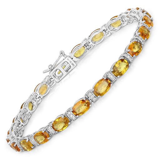 Bids.com 12.33 Carat Genuine Orange Sapphire and White Diamond 14K White Gold Bracelet Bracelets
