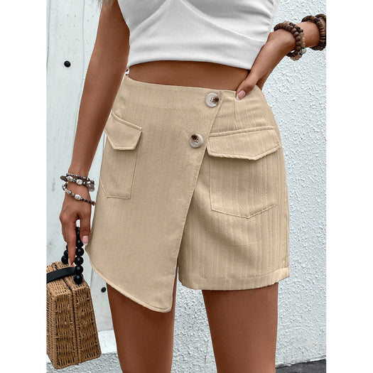 Pocketed High Waist Shorts with Zip