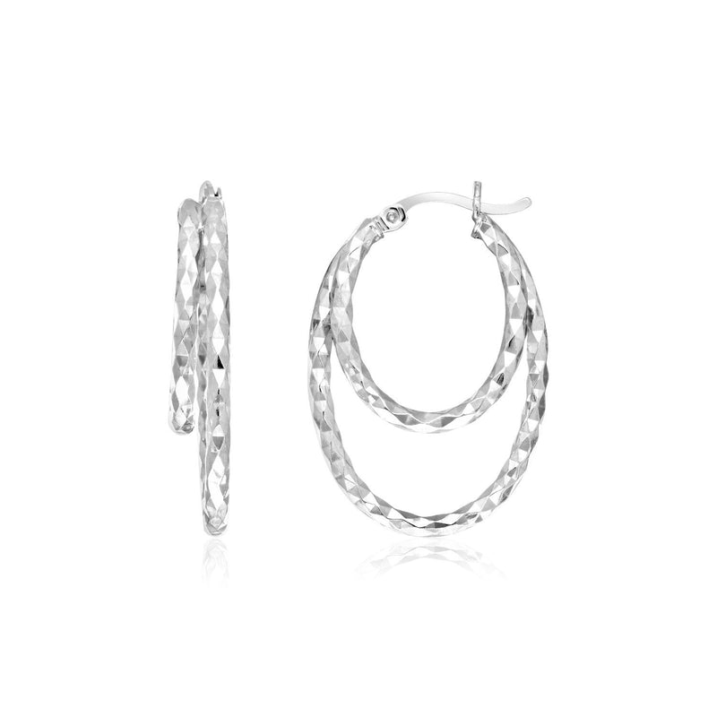 Bids.com Sterling Silver Double Oval Textured Hoop Earrings Earrings