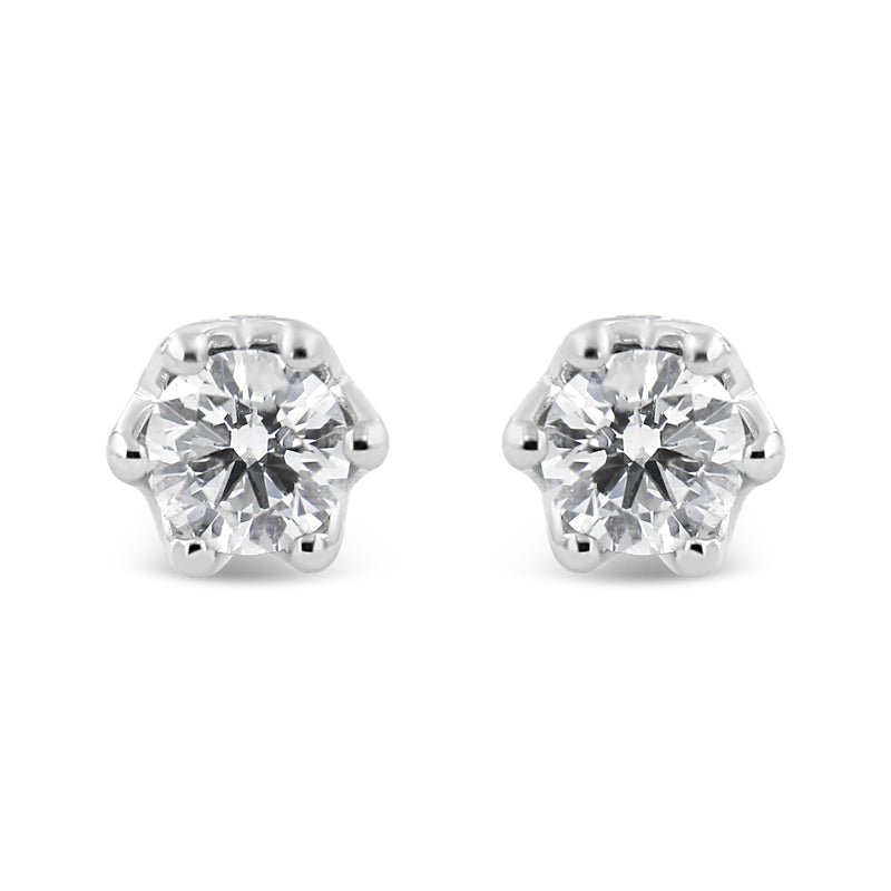 Bids.com 14K White Gold 1/2 Cttw Round Diamond Crown Stud Earring (I-J Color, I1-I2 Clarity) Earrings