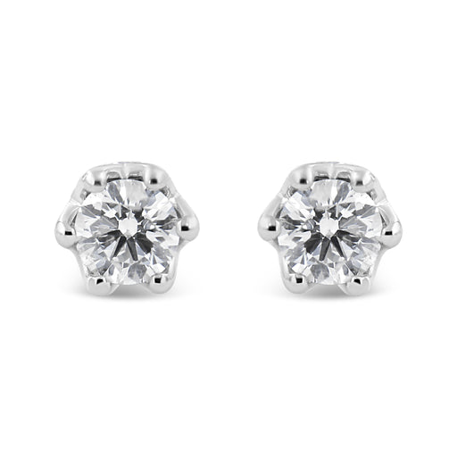 Bids.com 14K White Gold 1/2 Cttw Round Diamond Crown Stud Earring (I-J Color, I1-I2 Clarity) Earrings