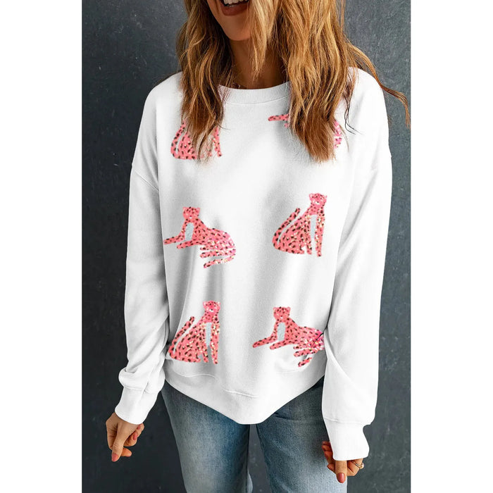 Leopard Round Neck Long Sleeve Sweatshirt