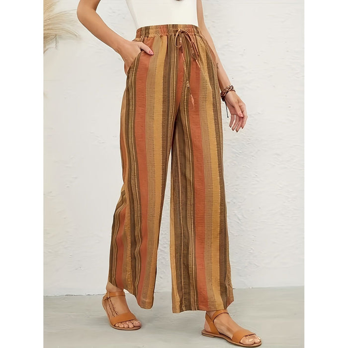 Drawstring Striped Wide Leg Pants