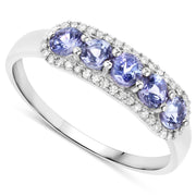 Bids.com 0.61 Carat Genuine Tanzanite and White Diamond 14K White Gold Ring Rings