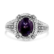 Bids.com .925 Sterling Silver Prong Set Natural Oval Shape 9X7 MM Purple Amethyst Solitaire and Diamond Accent Ring (I-J Color, I1-I2 Clarity) - Ring Size 7 Rings
