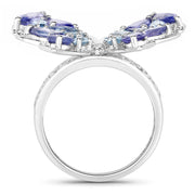 Bids.com 3.60 Carat Genuine Tanzanite and Swiss Blue Topaz .925 Sterling Silver Ring Rings