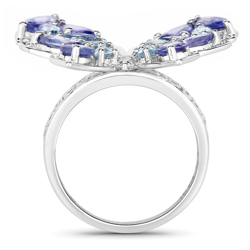 Bids.com 3.60 Carat Genuine Tanzanite and Swiss Blue Topaz .925 Sterling Silver Ring Rings
