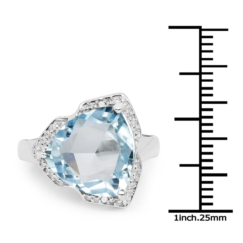 Bids.com 8.30 Carat Genuine Blue Topaz & White Diamond .925 Sterling Silver Ring Rings