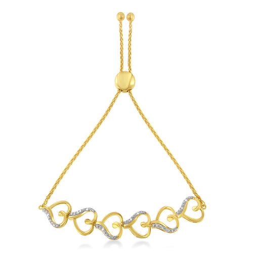 Bids.com 14K Yellow Gold Plated .925 Sterling Silver Diamond Accent Heart Link Bolo Bracelet Bracelets White Smoke Yellow.Sterling Silver / 7