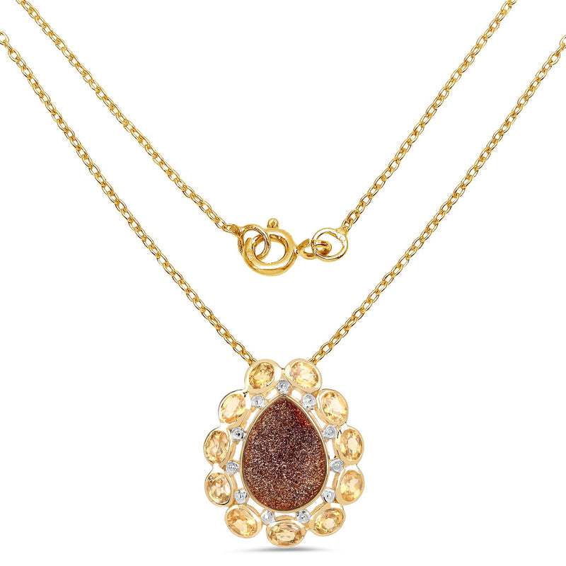 Bids.com 14K Yellow Gold Plated 5.14 Carat Genuine Red Droozi and Citrine .925 Sterling Silver Pendant Pendants