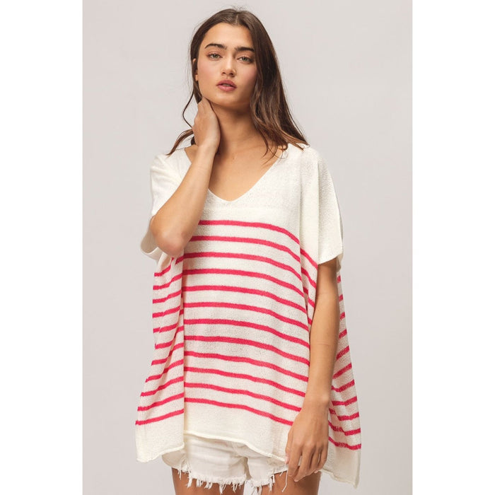 BiBi V Neck Striped Short Sleeve Top