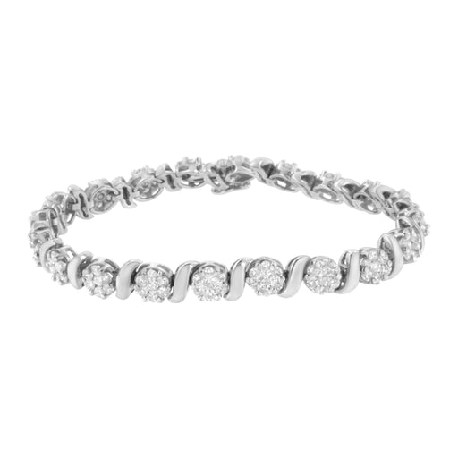 Bids.com 14K White Gold 5 1/4 cttw Diamond S-Link Floral Cluster Tennis Bracelet (I-J Clarity, SI2-I1 Color) - Size 7" Bracelets