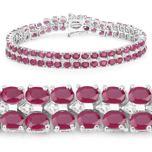 Bids.com 20.03 Carat Glass Filled Ruby and White Topaz .925 Sterling Silver Bracelet Bracelets