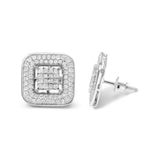 Bids.com 10K White Gold 1.0 Cttw Round and Princess Cut Diamond Composite Open Halo Stud Earrings (H-I Color, SI1-SI2 Clarity) Earrings