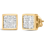 Bids.com 14K Yellow Gold 1.0 Cttw Princess Cut Diamond Composite Stud Earrings with Screw Backs (J-K Color, SI1-SI2 Clarity) Earrings