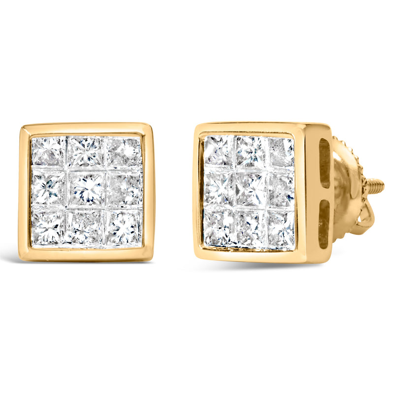 Bids.com 14K Yellow Gold 1.0 Cttw Princess Cut Diamond Composite Stud Earrings with Screw Backs (J-K Color, SI1-SI2 Clarity) Earrings
