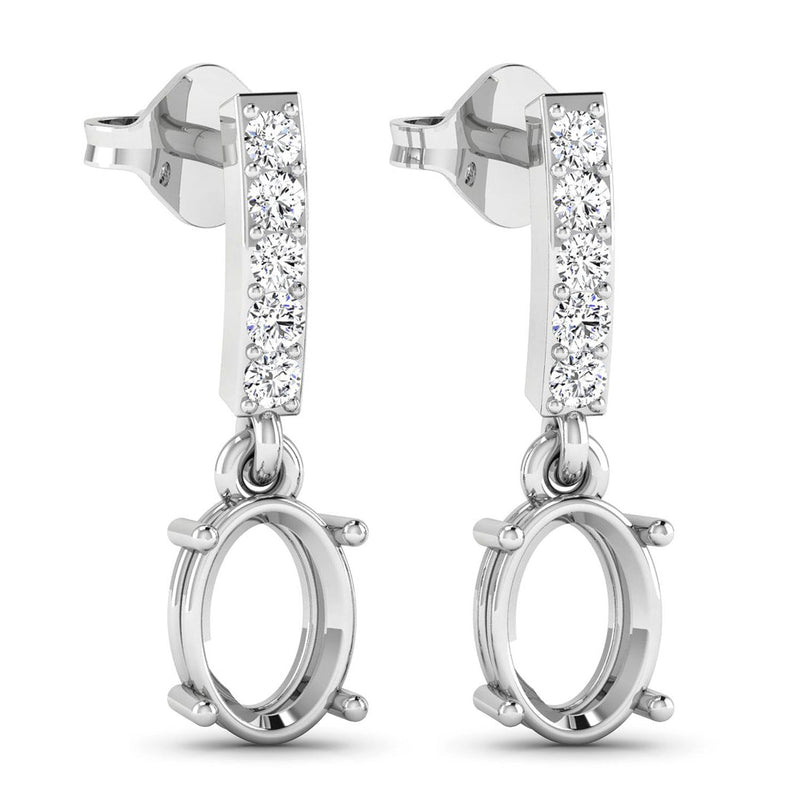 Bids.com 0.14 Carat Genuine White Diamond 14K White Gold Semi Mount Earrings - holds 7x5mm Oval Gemstones Earrings