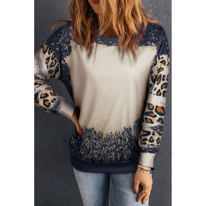 Leopard Round Neck Long Sleeve Sweatshirt