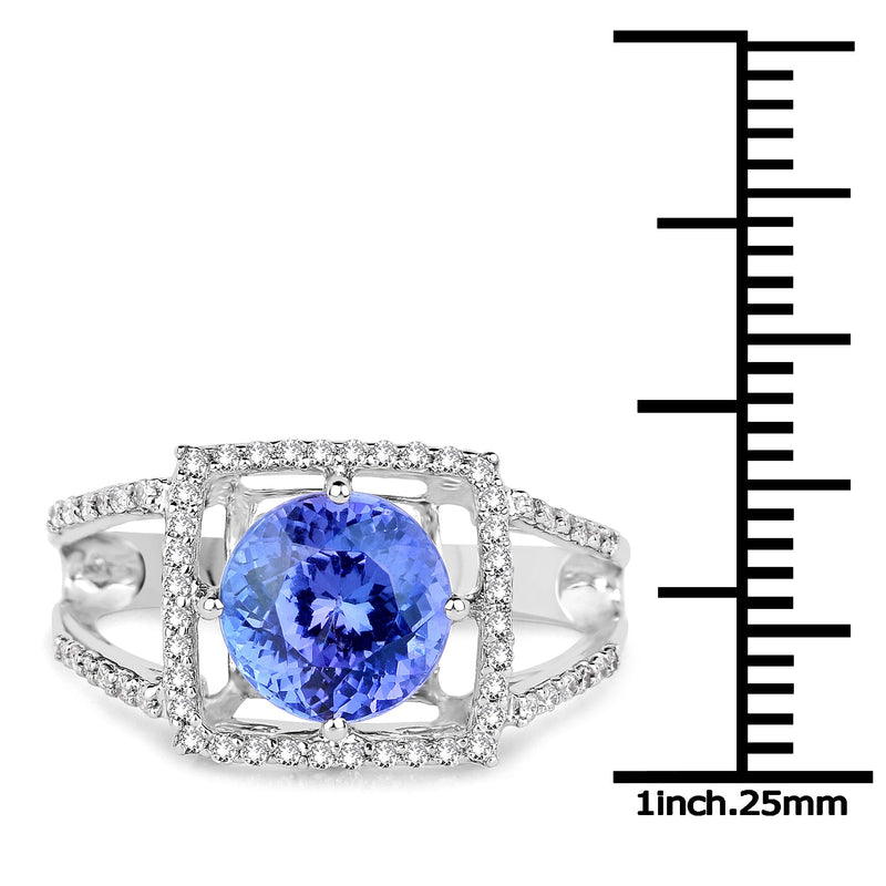 Bids.com 14K White Gold 3.26 Carat Genuine Tanzanite and White Diamond Ring Rings