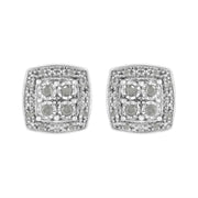 Bids.com .925 Sterling Silver 1/4 cttw Round Cut Diamond Square Shape Milgrain Stud Earrings (I-J Color, I3 Clarity) Earrings