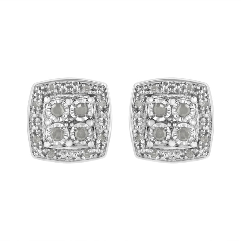 Bids.com .925 Sterling Silver 1/4 cttw Round Cut Diamond Square Shape Milgrain Stud Earrings (I-J Color, I3 Clarity) Earrings