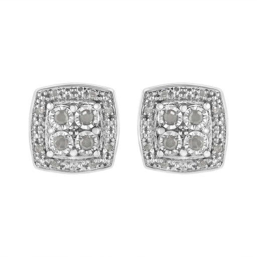 Bids.com .925 Sterling Silver 1/4 cttw Round Cut Diamond Square Shape Milgrain Stud Earrings (I-J Color, I3 Clarity) Earrings